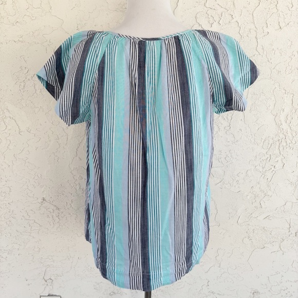 St. John's Bay Teal and Navy Striped Blouse - Picture 3 of 9